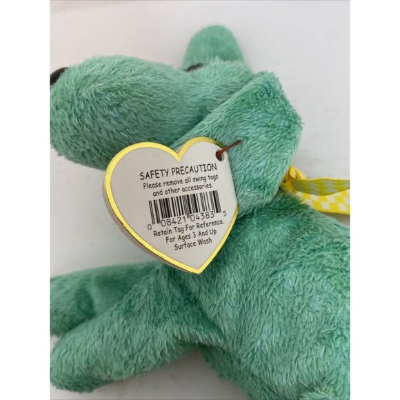 Ty Beanie Baby DIDDLEY Green Dog Yellow Bow Retired - Picture 10 of 13